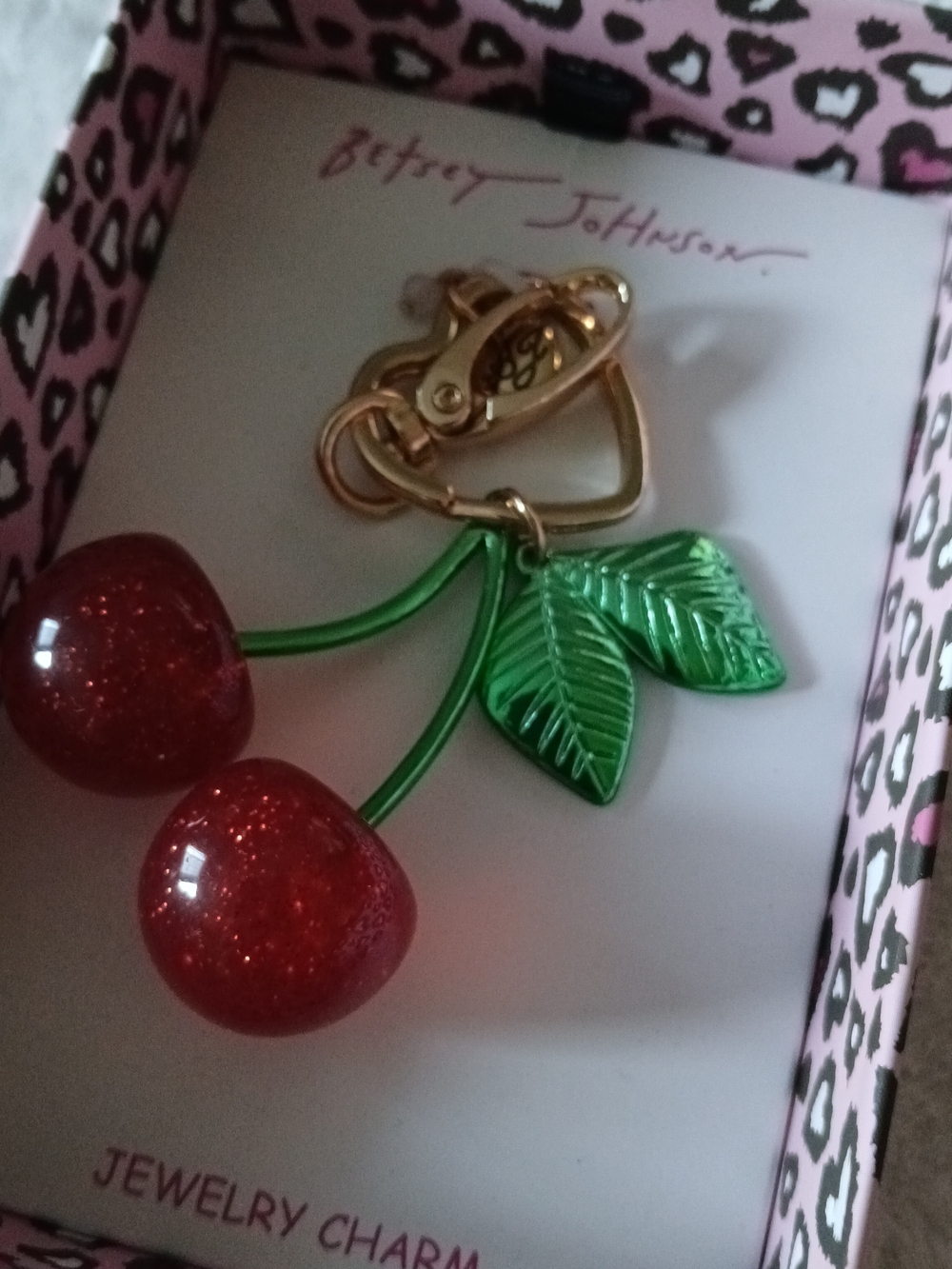Betsey Johnson CHERRY 🍒 Bag Charm Keyring [Large] NEW IN BOX $58 MSRP - Picture 2 of 6